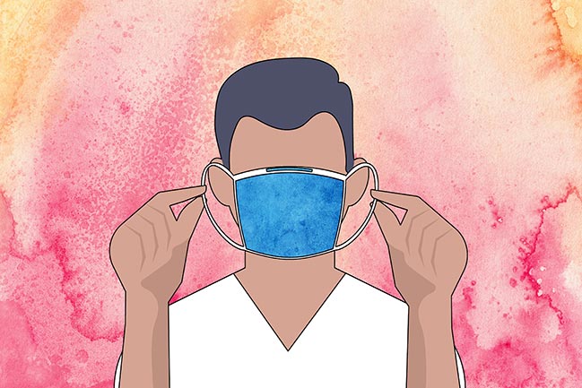 Illustration of person adjusting disposable mask
