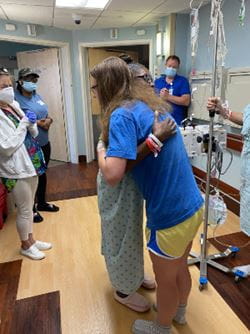 Kristen McLaurin and Jasmine Porterfield embrace in a hug after Kristen became an MUSC Health living donor when she gave her kidney to Jasmine.