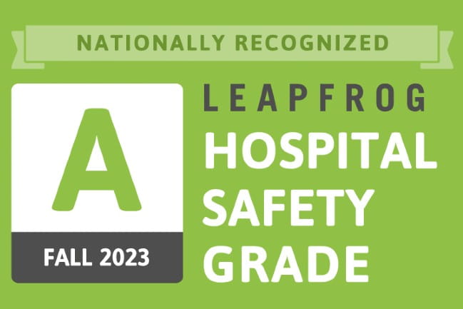A banner that says MUSC Health Kershaw Medical Center and Columbia Medical Center Northeast earned an "A" Hospital Safety Grade from The Leapfrog Group.