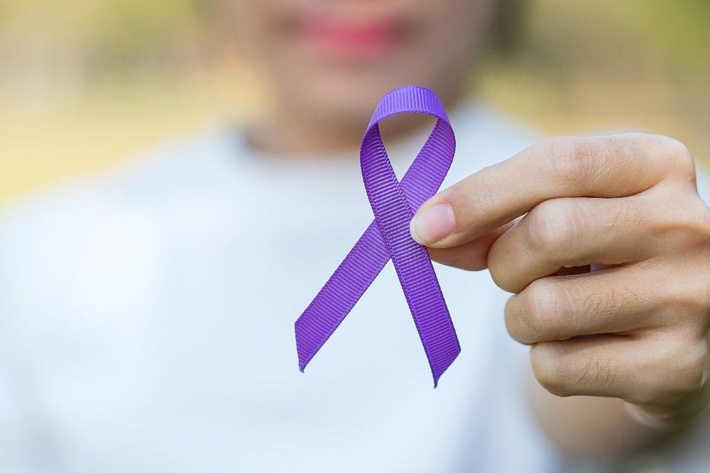Purple pancreatic cancer awareness ribbon
