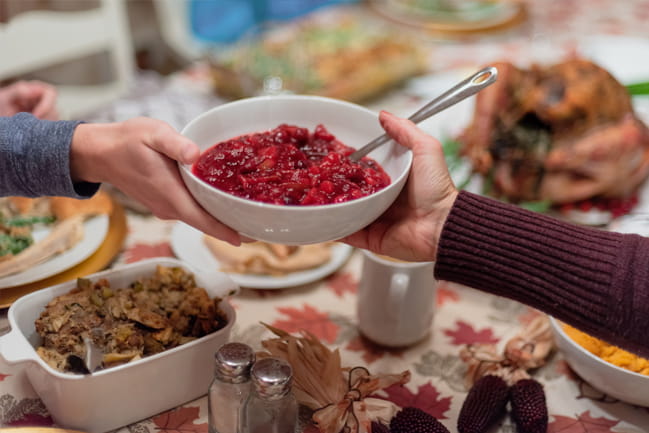 People share food during the holiday season. 
