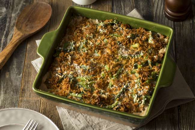 A green bean casserole ready to be served